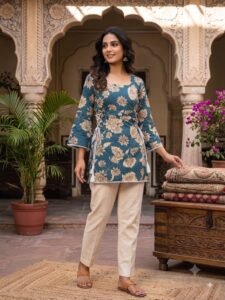 Nazaaqat Gulnaar floral short kurti for women